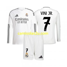 Camisolas de futebol Real Madrid Vinicius Junior 7 Criança Equipamento Principal 2024/25 Manga Comprida